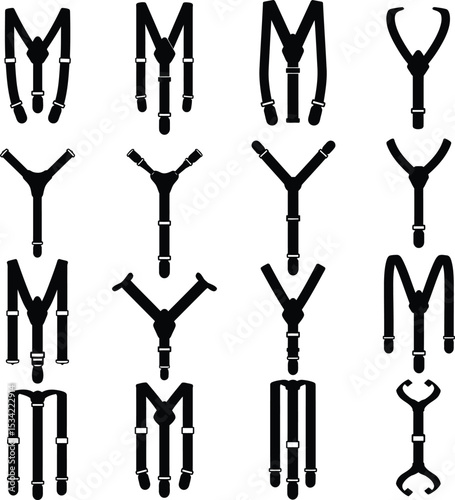 Stylish Vector Suspender Collection: Classic and Modern Braces for Fashion, Apparel, Formal Wear, Vintage Style, and Accessory Designs.