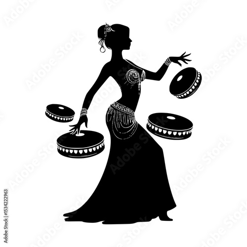 Silhouette of belly dancer with riqs