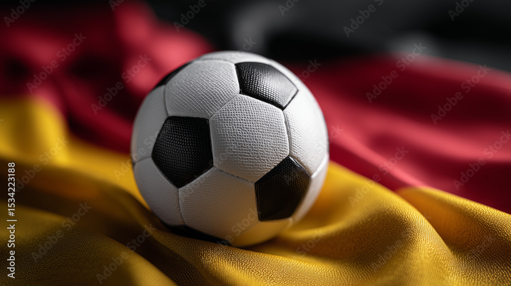 Fototapeta premium Soccer ball on Germany flag studio background