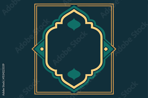 Decorative islamic design in teal and gold frame for invitations and background design.