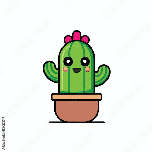vector art of cute cartoon cactus with smiley sign in Adobe Illustrator Artwork