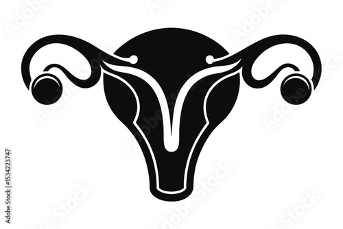 Black Uterus Diagram with Fallopian Tubes and Ovaries, Female Reproductive System Anatomy