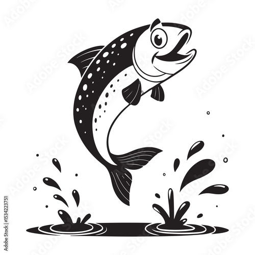 Vector illustration of a fish swimming in the ocean with artistic design elements