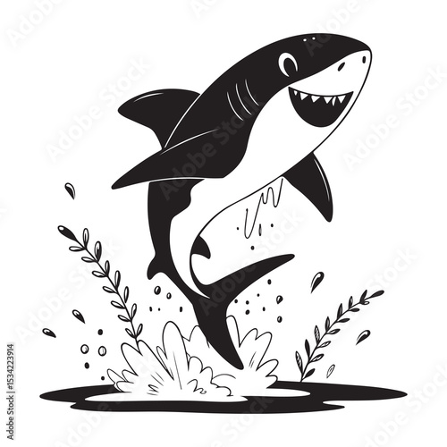 Silhouette of a shark swimming fish vector illustration in ocean wildlife marine nature