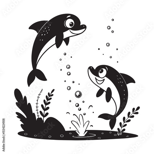 vector illustration of a dolphin jumping