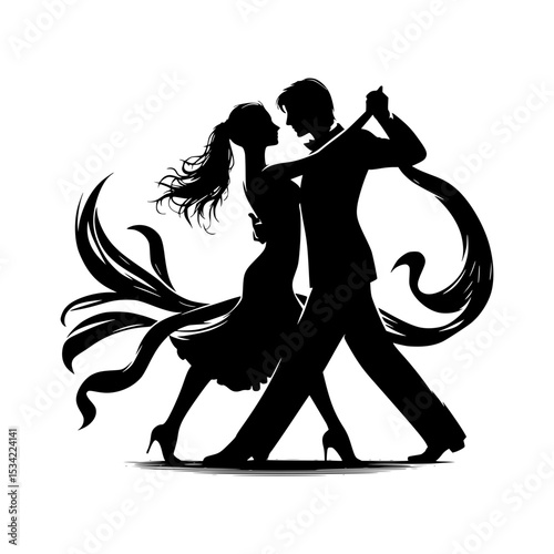 Elegant couple ballroom dancing silhouette