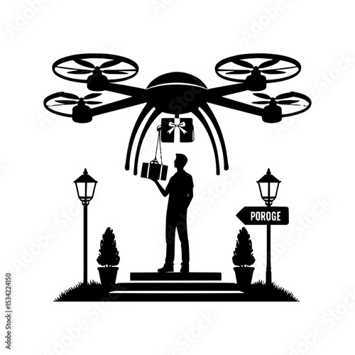 Drone delivery service man receiving packages