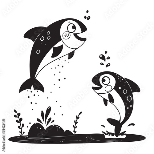 playful fish jumping and playing with a ball in the ocean illustration