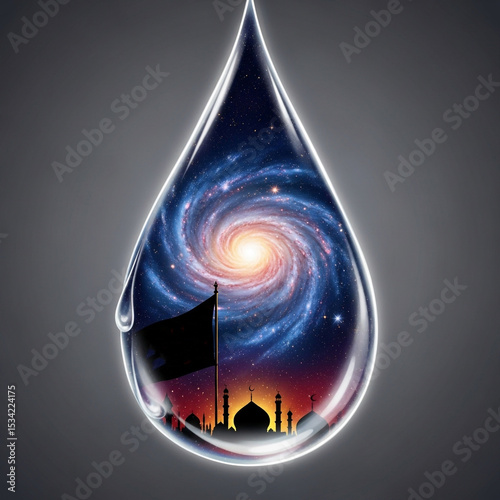 Galaxy Mosque in Water Drop...