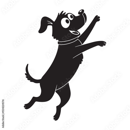 Black jumping playful dog cartoon vector illustration in wild animal style
