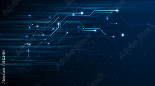 Blue glowing lines with glitter light effect on dark background. High speed internet technology concept or fast wireless data transmission. modern internet network connection technology background	