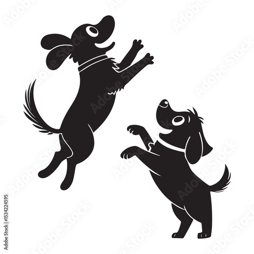Black jumping playful dog cartoon vector illustration in wild animal style