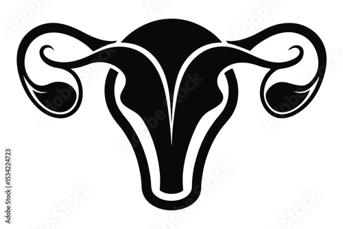 Uterus Anatomy Illustration Black and White Image of Female Reproductive System with Fallopian Tubes