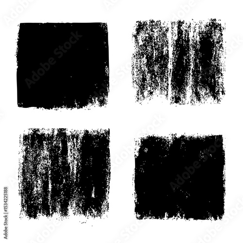 Linocut texture set with dry ink roller grunge rectangles