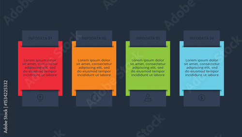 Creative concept for infographic with 4 steps, template for web on a black background.