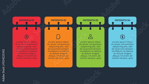 Creative concept for infographic with 4 steps, template for web on a black background.