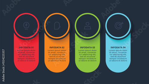 Creative concept for infographic with 4 steps, template for web on a black background.