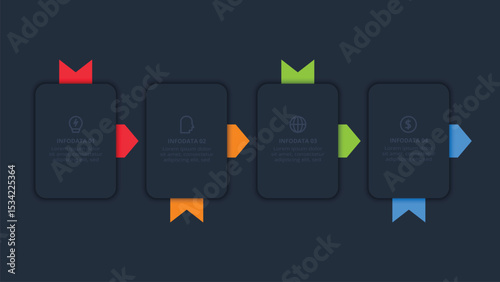 Creative concept for infographic with 4 steps, template for web on a black background.