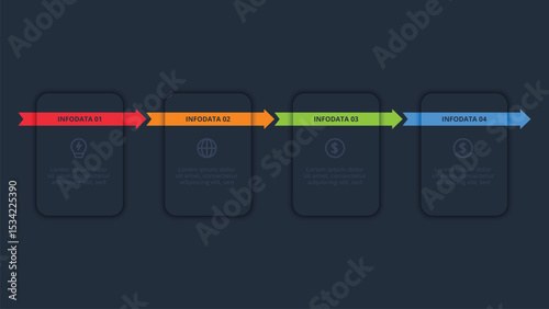 Creative concept for infographic with 4 steps, template for web on a black background.