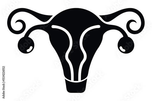 Black Uterus Icon with Ovaries and Fallopian Tubes Simple Isolated Shape