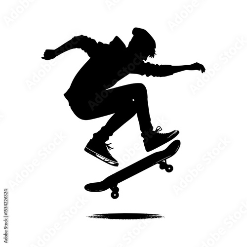 Silhouette of a skateboarder performing a trick