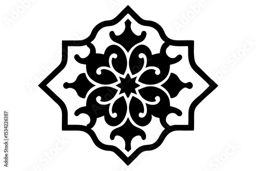 Tessellated Ceramic Tile with Arabesque Vines – Green Linework on White Background