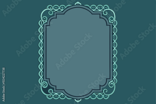 Elegant teal frame design with ornamental swirls and decorative border on a dark background