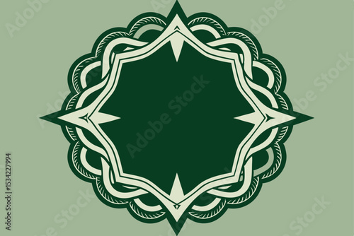 Elegant vector illustration of a decorative green and cream abstract frame design element