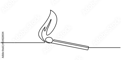 Continuous one line drawing of burning match. Burning one line continuous hand drawn doodle icon. simple burning match stick line art vector illustration. Editable stroke.