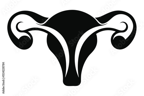Black Silhouette Graphic Illustration of the Female Reproductive System with Fallopian Tubes