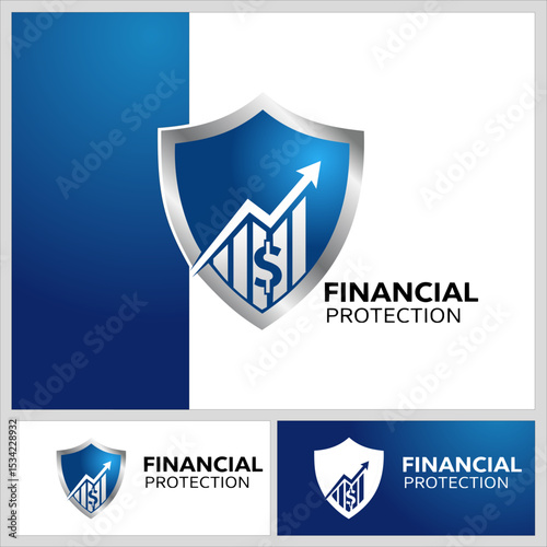 Finance logo with shield, dollar symbol, and growth arrow — perfect for investment, banking, or financial protection themes