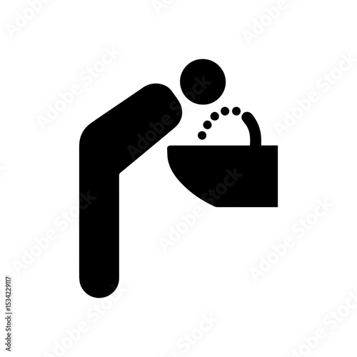 Drinking fountain icon showing water dispenser for public hydration with stream and cup on transparent background
