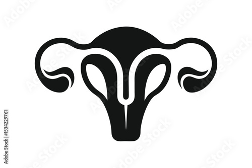 Stylized Black Vector Illustration of Uterus and Fallopian Tubes Isolated Image
