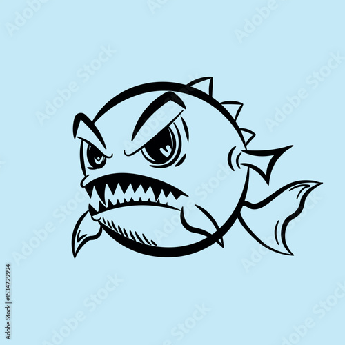 Angry cartoon piranha fish aggressive predator design