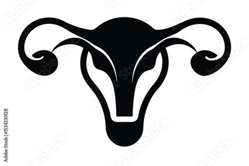 Black Uterus Icon Illustration, Anatomical Female Reproductive System Anatomy, Fertility and Gynecological Health Symbol