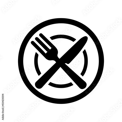 Fork and knife icon representing dining utensils and meal symbol on transparent background
