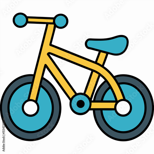 Cartoon transport bicycle with yellow frame isolated on white background. Suitable for children's books, educational poster, logo and encyclopedias. Children's picture. Vector illustration