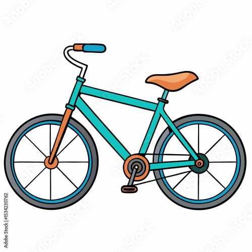 Cartoon transport bicycle with green frame isolated on white background. Suitable for children's books, educational poster, logo and encyclopedias. Children's picture. Vector illustration