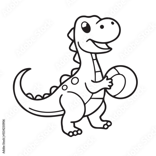 Vector art of a cheerful cartoon dinosaur holds a beach ball, isolated on white background