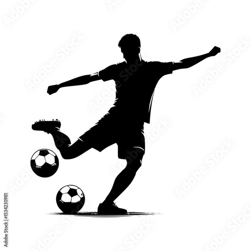Soccer player silhouette kicking ball action