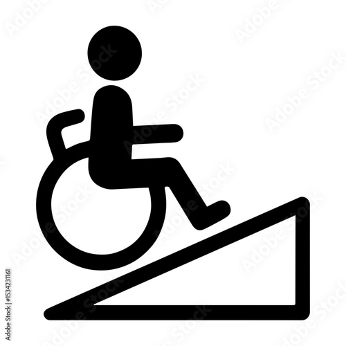 Wheelchair accessible icon moving up ramp symbol on transparent background
