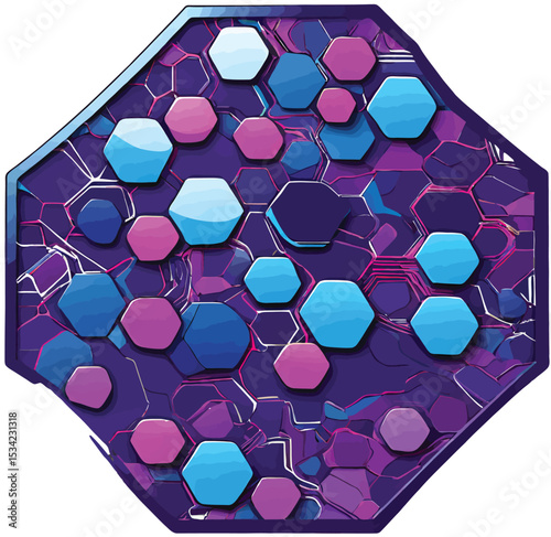 Octagonal Abstract Background Glossy Pink Blue Purple Hexagons Futuristic Technology Pattern vector