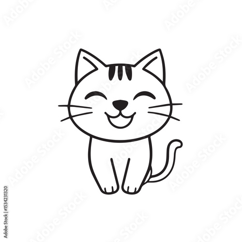 Vector art of a cheerful cartoon cat isolated on white background smiles with closed eyes and a contented expression