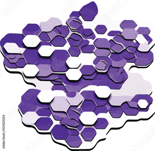 Abstract Purple White Hexagon Pattern Digital Art Irregular Shape Futuristic Technology Background vector