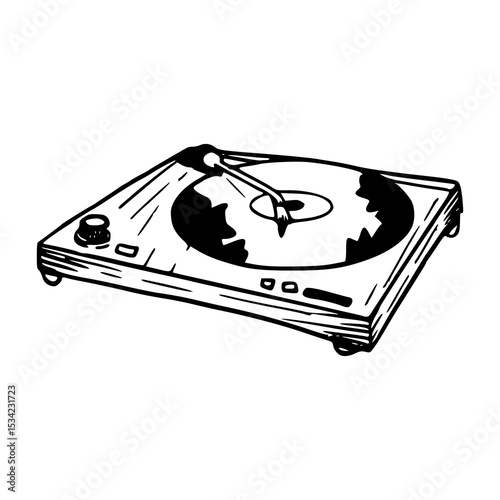 retro phonograph with spinning record