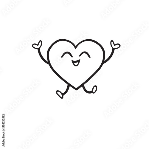 Vector art of a cheerful heart character joyfully skips isolated on white background, radiating happiness