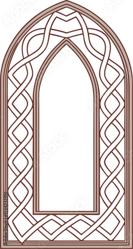 Elegant archway frame with celtic knotwork pattern in a minimalist and decorative style