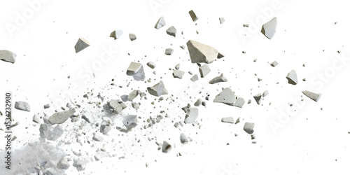 Exploding stone fragments isolated on a white background png ai generated