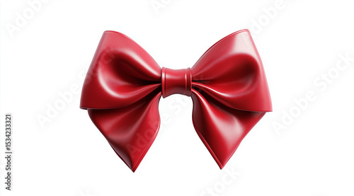 A glossy red bow isolated on a white background with smooth curves and a central knot detail element