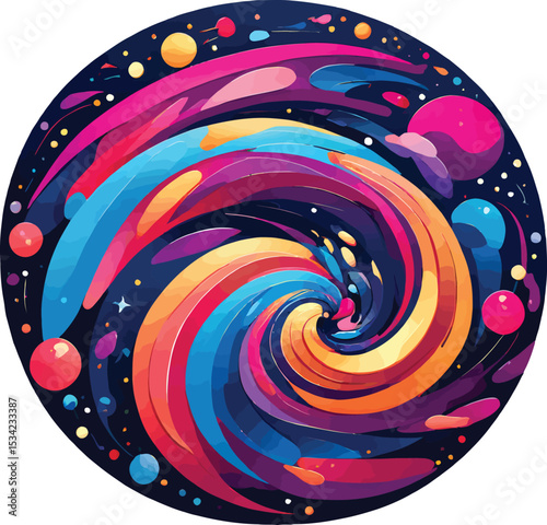 Abstract Colorful Spiral Galaxy Swirls Blue Pink Purple Orange Yellow Dots Space Background vector